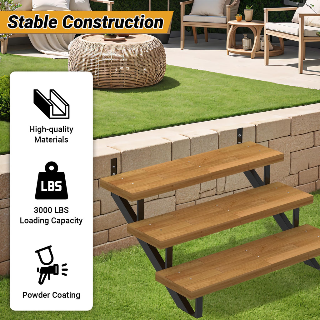 Steel Stair Riser-2 Pack, 3 Step Stringers for Deck, Sturdy Steel Stringer for Outdoor Steps