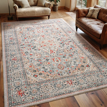 Washable Rug 4x6, Beige Area Rugs Non Slip, Indoor Low Pile Carpet with Rubber Backing for Living Room Kitchen