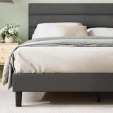 Queen Piper Upholstered Platform Bed with Horizontal Paneled Headboard, Wooden Slat Support, No Box Spring Needed