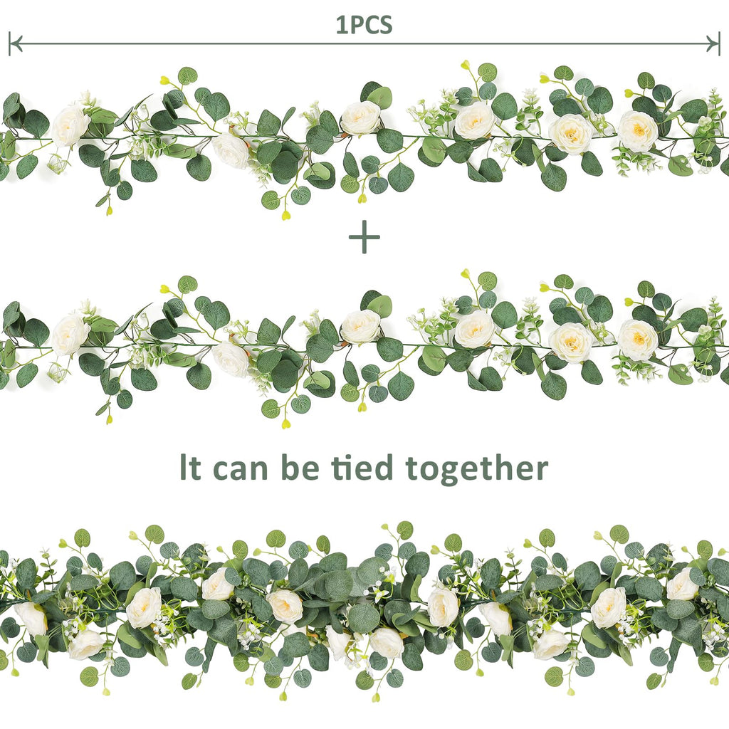 2 Pack 13FT Artificial Eucalyptus Flower Garland with White Roses