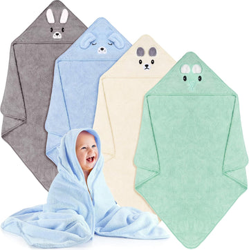 4 Pcs Baby Hooded Towel Coral Fleece Absorbent Towels, Cute Style
