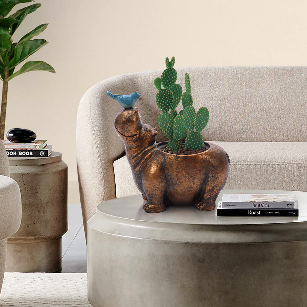LuxenHome Succulent Plant Pots, Indoor Outdoor Planters with Drainage Hole and Rubber Plug, Distressed Bronze Finish