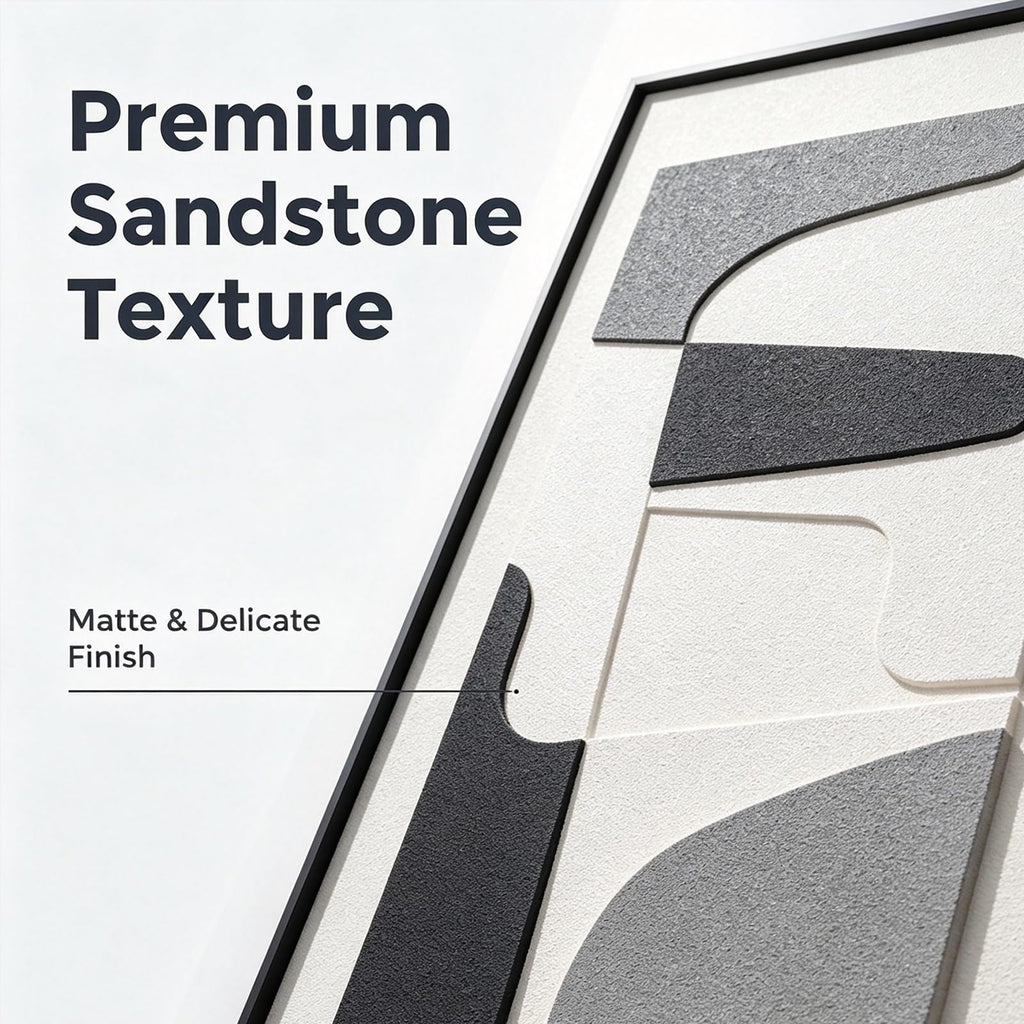 3Pcs 3D Sandstone Wall Art, Black Frame Abstract Geometric Relief
