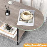 Coffee Tables,2-Tier Small Oval Center Table Industrial Modern Style Coffee Tables with Storage Shelf and Wood