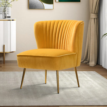 Velvet Accent Chair, Modern Upholstered Cute Side Chair with Gold Metal Legs, Armless Wingback Slipper Chair Comfy