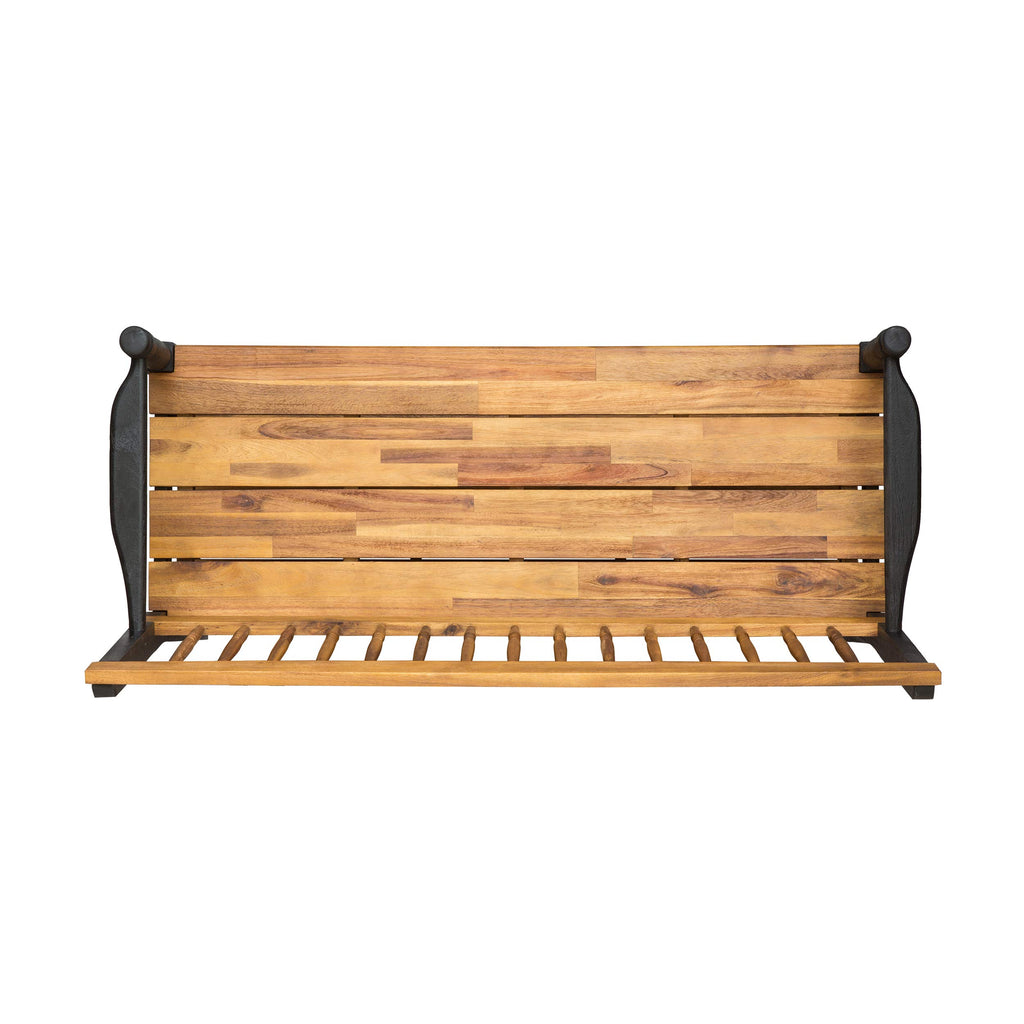Eddie Indoor Farmhouse Acacia Wood Bench with Shelf, Teak and Black Finish