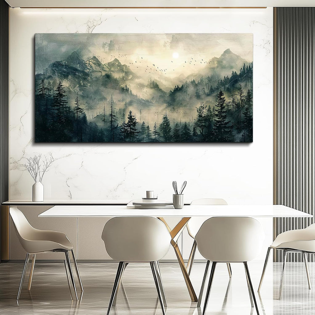 Large Framed Wall Decor Canvas Wall Art Farmhouse Wall Decorations Forest Fog Landscape Paintings Modern Pictures