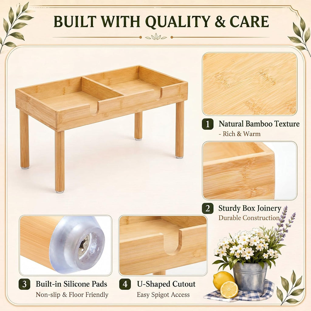 1 Gallon Bamboo Drink Dispenser Stand Beverage Dual Dispenser Stand