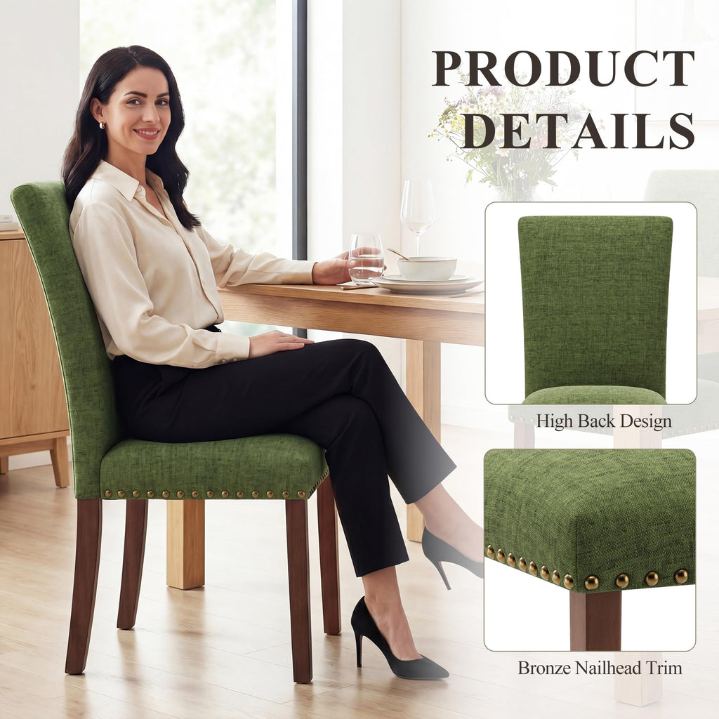 High Back Upholstered Set of 6, Green