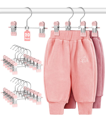 20 Pack Baby Hangers, Baby Pants Hangers with Clips, Toddler Hanger for Pants, Skirts, Clothes, Non Slip Space Saving