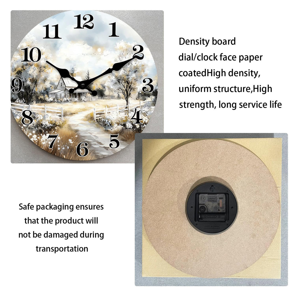 14 Inch Farmhouse Country Cottage Wooden Wall Clock Battery Operated
