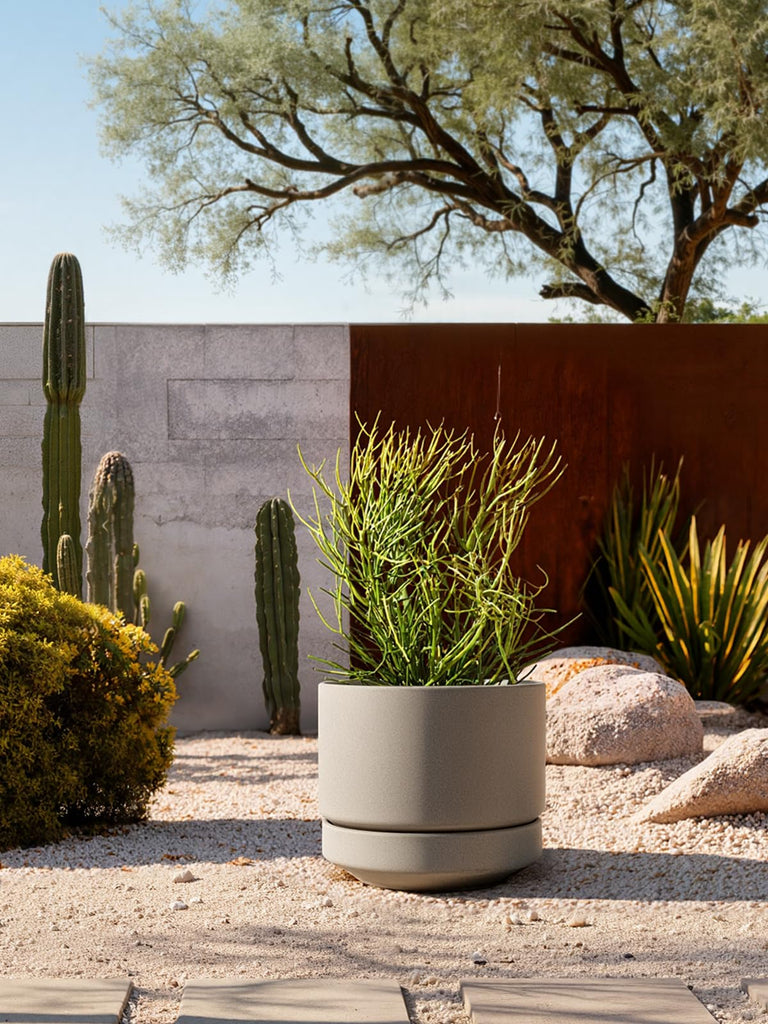Large 14 Inch Plant Pot with Saucer | Ceramic Outdoor & Indoor Big Planter Pot | Drainage Hole, Mesh Pad | Unglazed