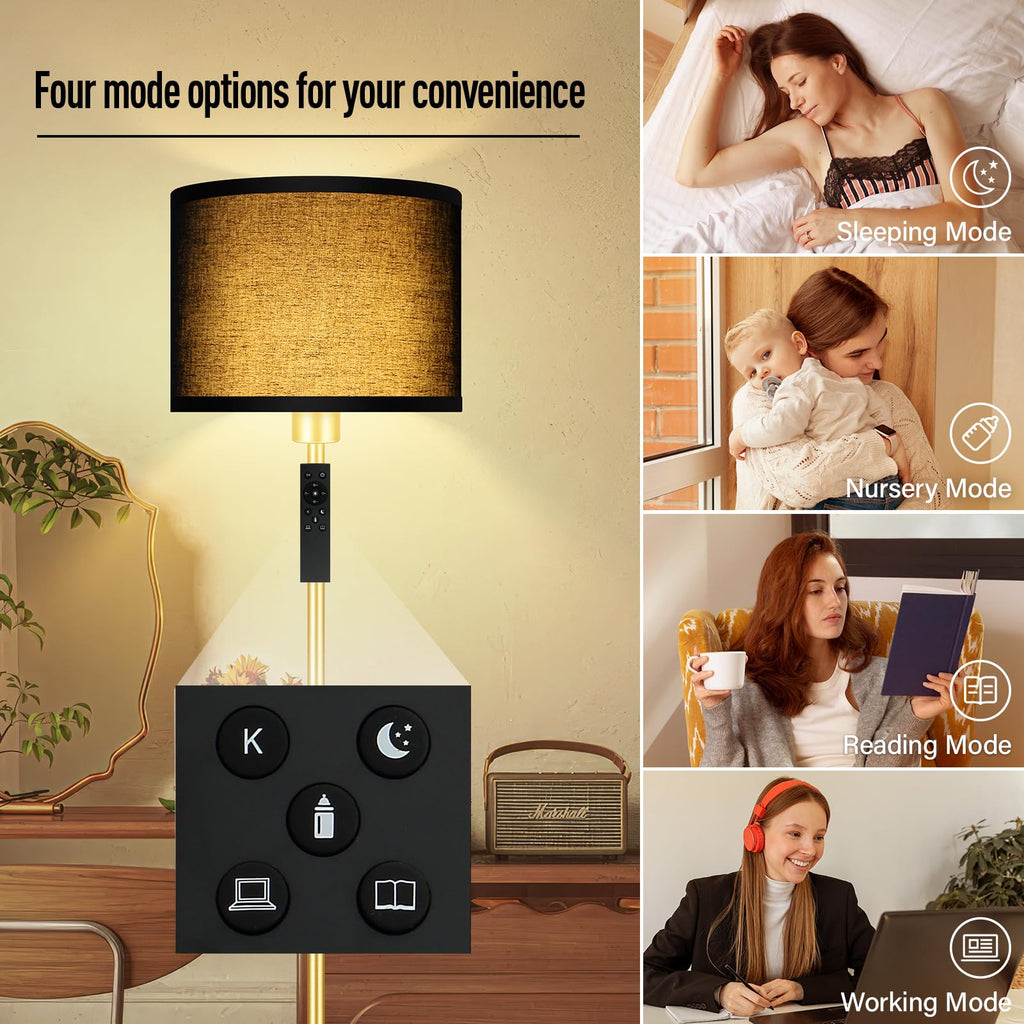 Gold Floor Lamps, Stepless Dimmable Floor Lamp with Remote, Colors Temperature & Brightness