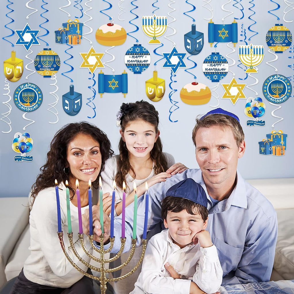 Hanukkah Decorations Hanging Swirls - Set of 36