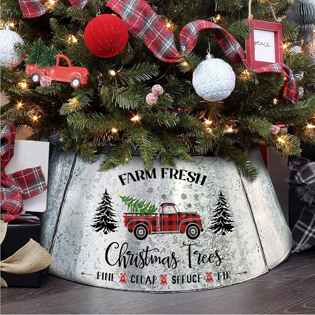 Christmas Tree Collar 29 Inch Diameter Base, Large Metal Tree Collar for Pencil Tree, Christmas Truck Decorations