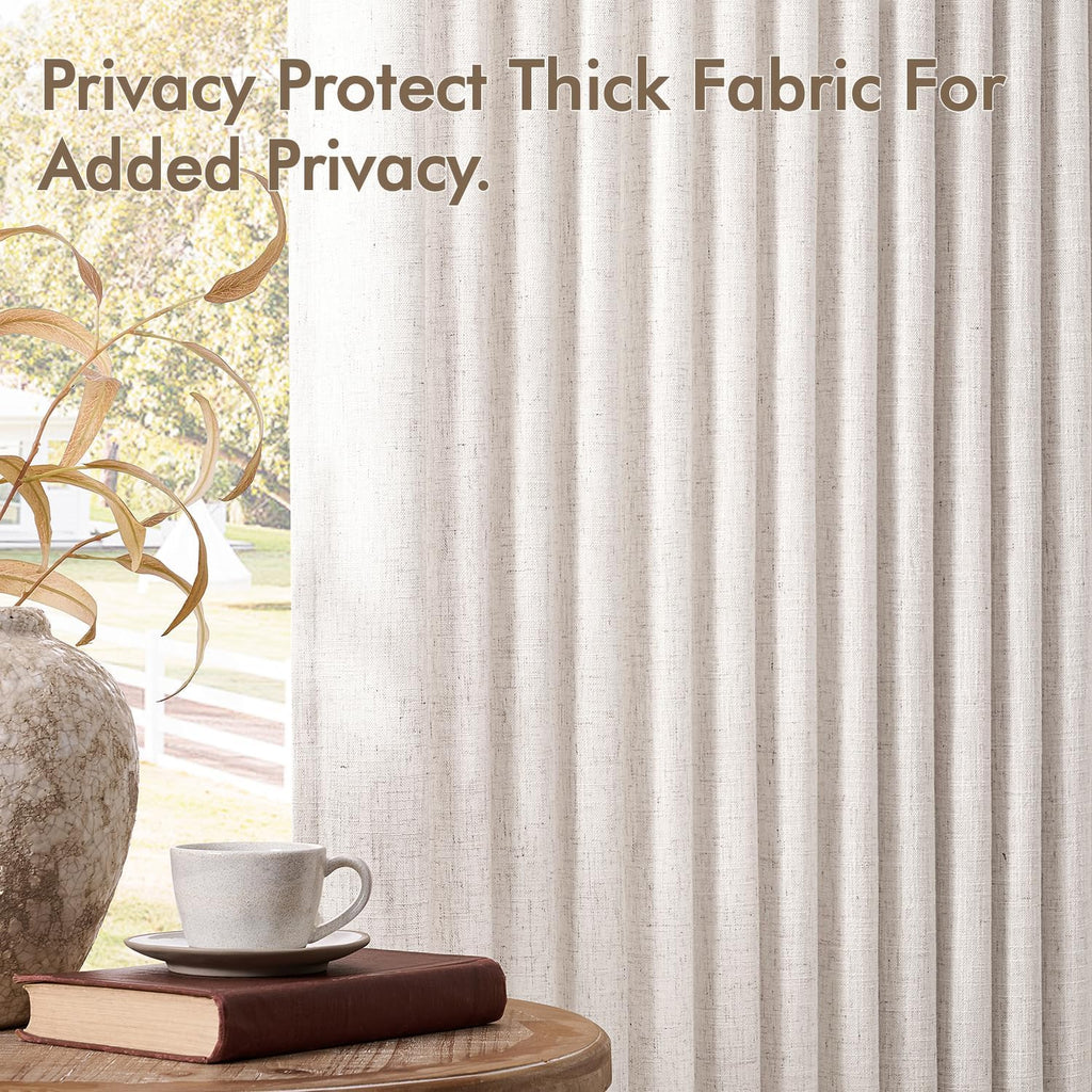 Pinch Pleated Thick Linen Curtains 90 Inches Long 2 Panels for Living Room Bedroom, Memory Trained Pinch Pleat Drapes