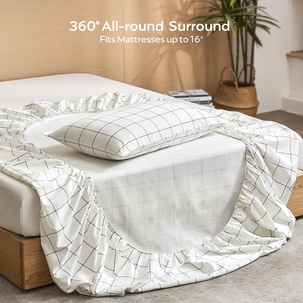 100% Cotton Sheet Set, White Plaid