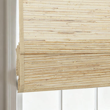 Cordless Bamboo Roman Shades, Woven Linen Roman Blinds, Light Filtering Natural Blinds with Border, Woven Beige