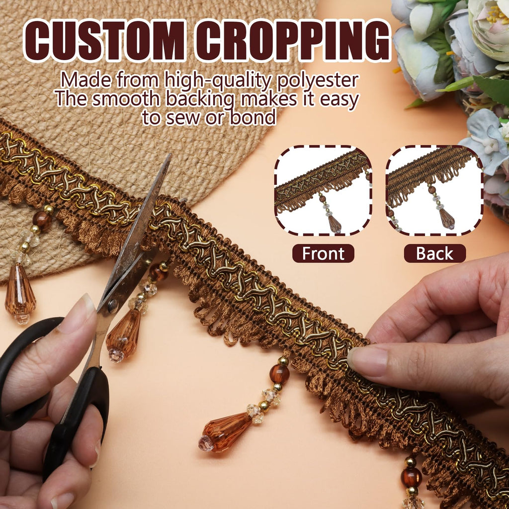 Coffee Brown Beaded Fringe Trim, 4 Yard, 3.5 Inch Wide