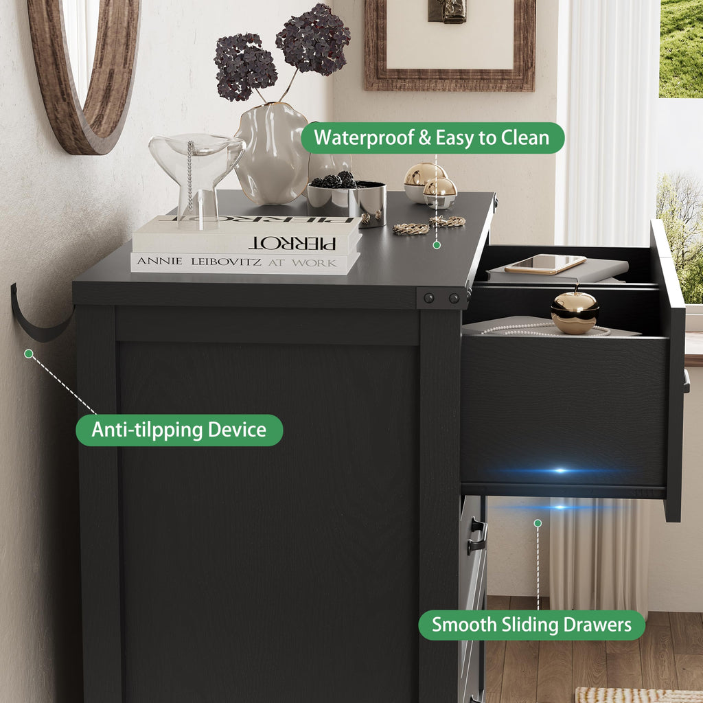 With 6 Drawers, 49" Tall Wood Chest of Drawers with Deep Drawers & Mental Handle, Modern TV Stand, Wooden Closet