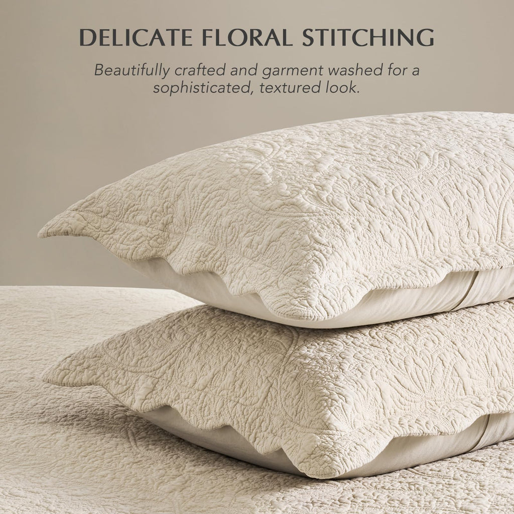 100% Cotton Scalloped Quilt Set, Birch
