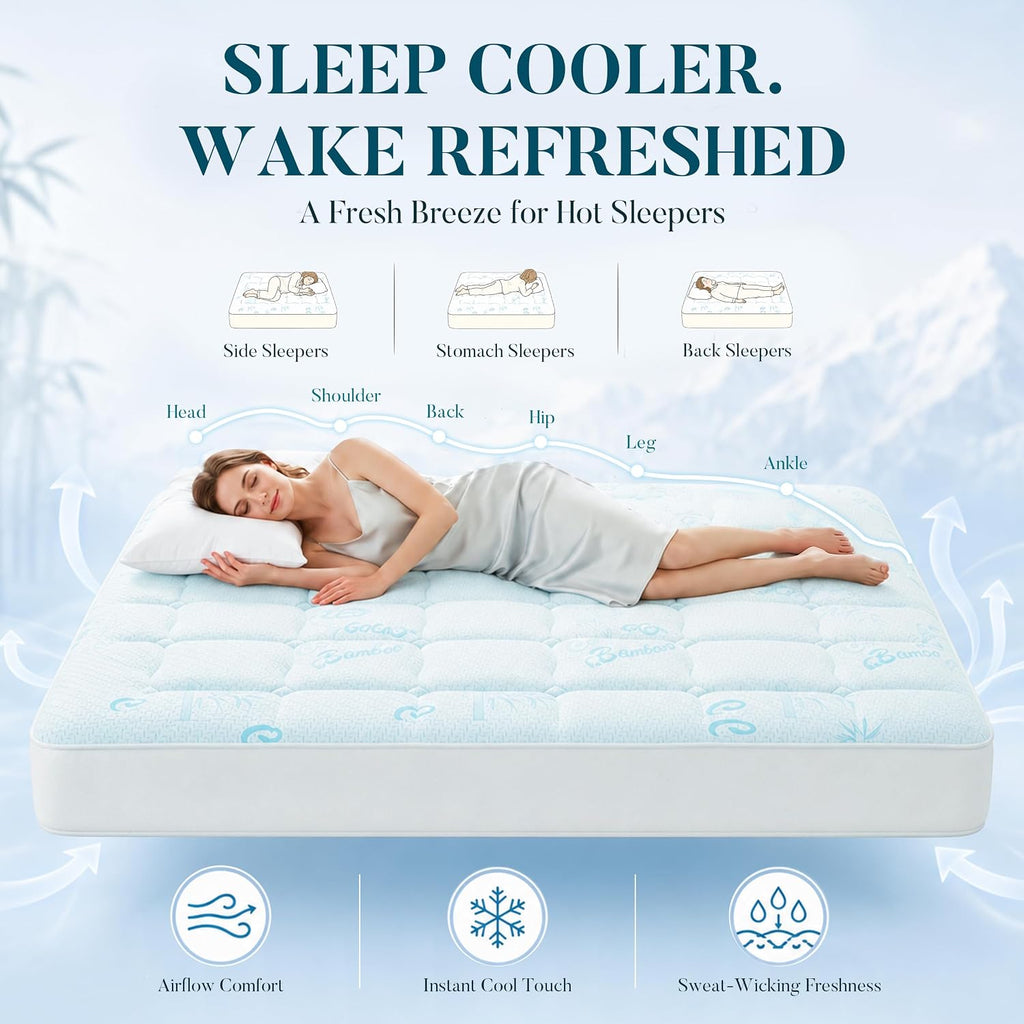 King Mattress Topper, Cooling Gel Memory Foam Topper for Hot Sleepers | Bamboo-Derived Breathable Fabric, Soft