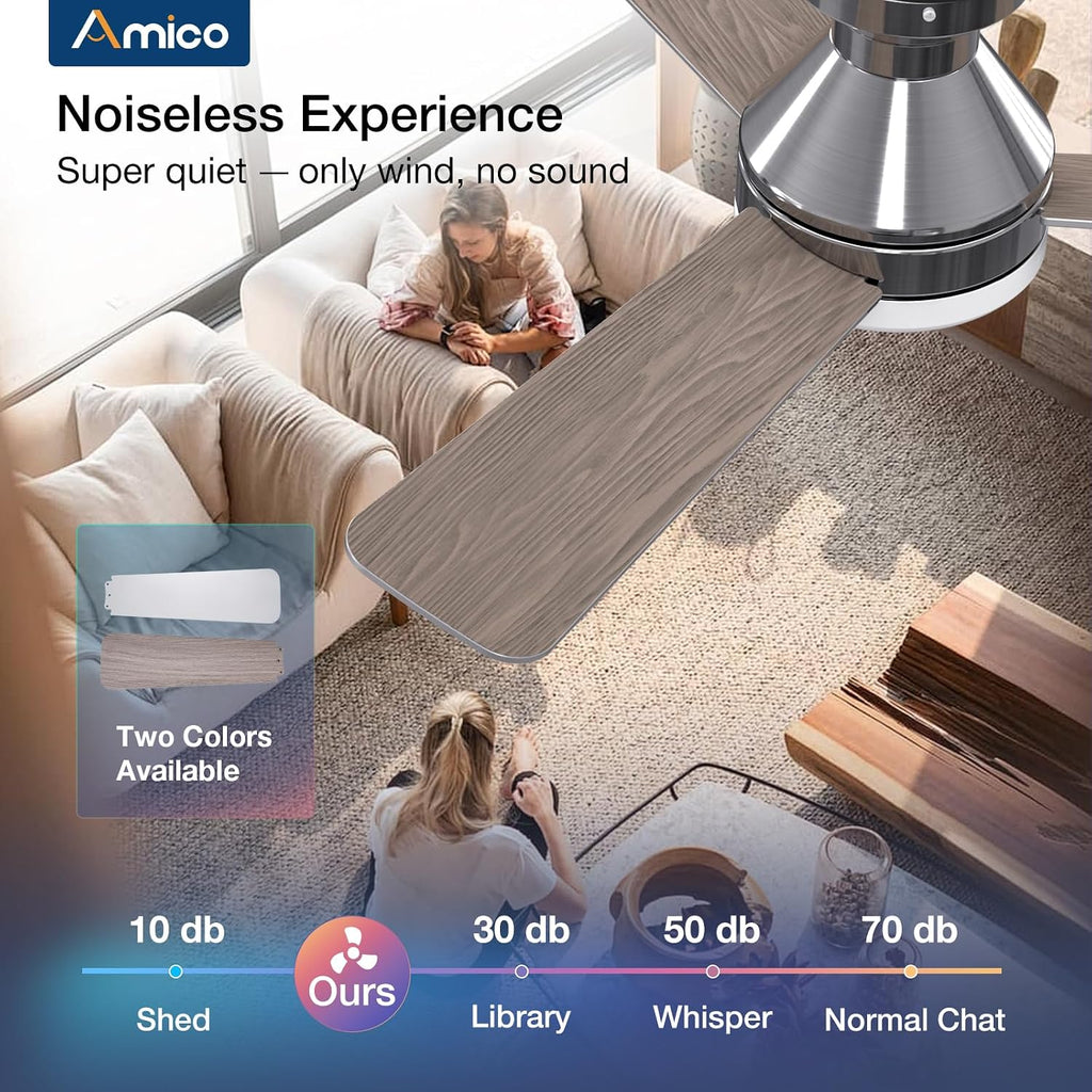 Ceiling Fans with Lights, 42 inch Low Profile Ceiling Fan with Light and Remote Control, Flush Mount, Reversible, 3CCT, Dimmable, Noiseless, Nickel Ceiling Fan for Bedroom, Indoor/Outdoor Use A102-B0C61J8S1Z