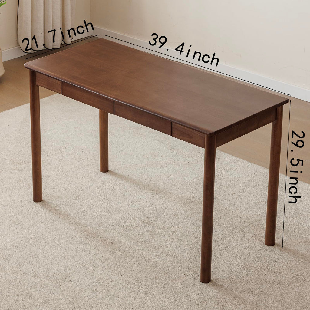 Solid Wood Desk with Drawers (Walnut Color, 39.4inch)