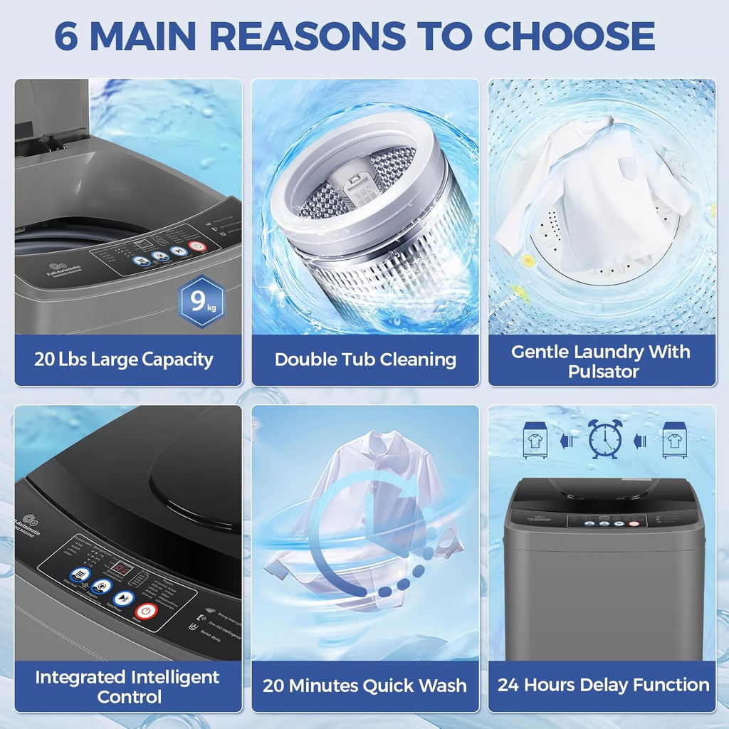 Portable Washing Machine, 20Lbs Capacity Full-Automatic Portable Washer Machine, 2.8Cu.ft Washer and Dryer Combo with