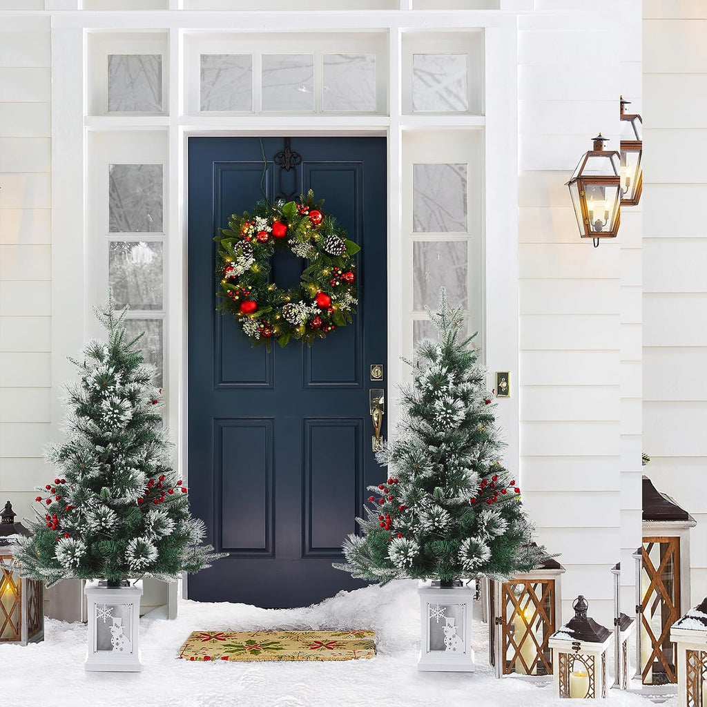 3ft Prelit Snow Flocked Christmas Tree with Light Up White Snowman Box Base