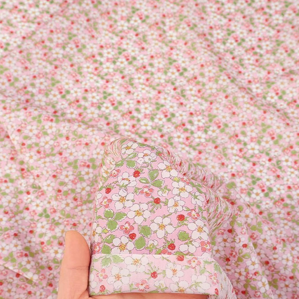 Strawberry & Floral Print Cotton Fabric Cut by The Yard for Quilting, Sewing, Bags, Crafts, Baby Dress, Holiday Party