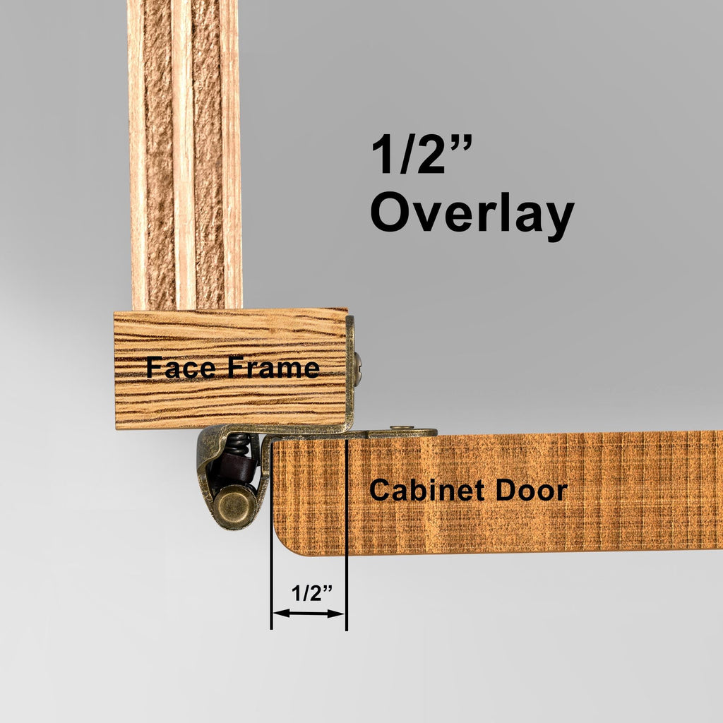 Antique Brass Kitchen Cabinet Hinges, 1/2" Overlay, 4 Pack