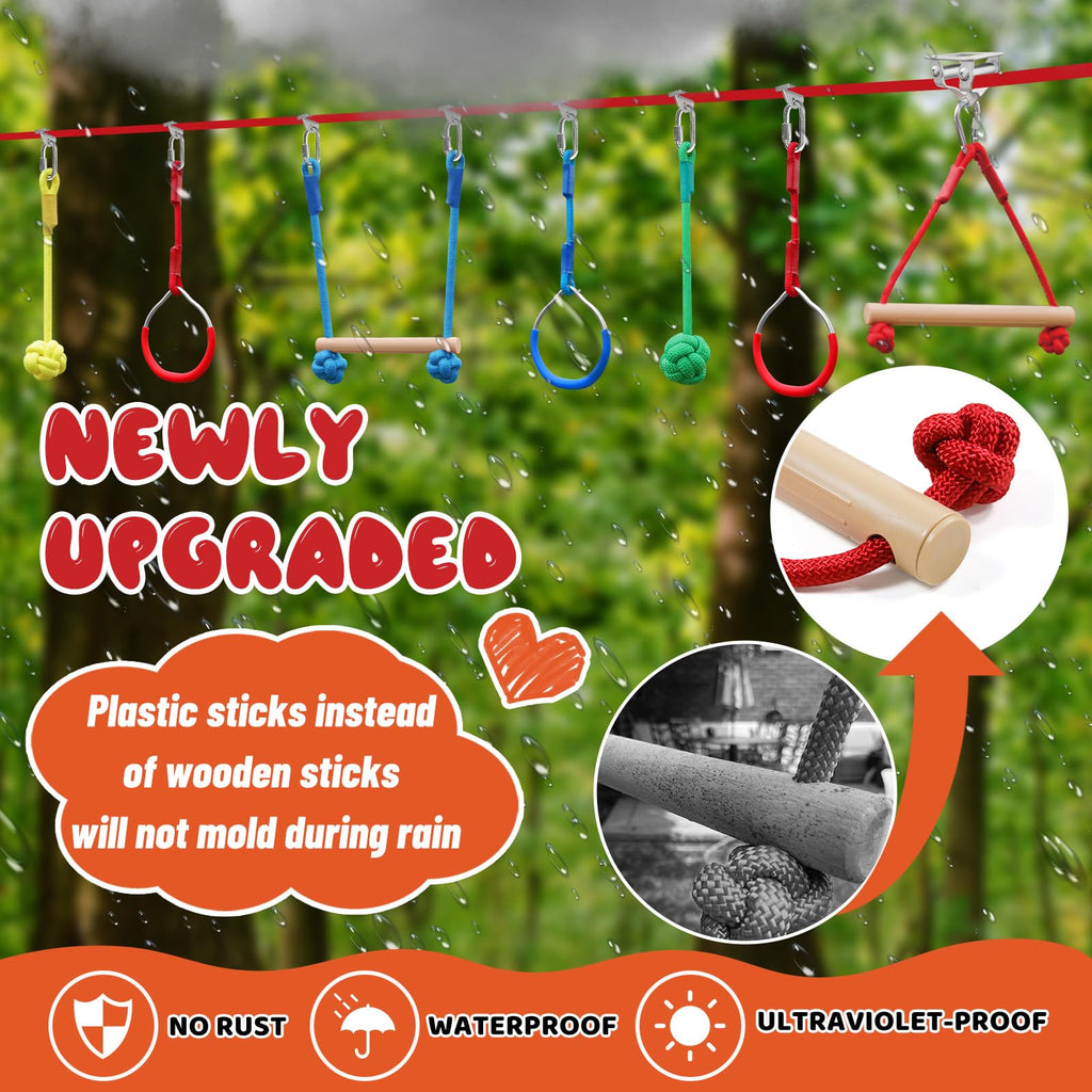 Warrior Obstacle Course for Kids - 60ft Slackline with 8 Pcs Accessories, Tree Protector & Carry Bag