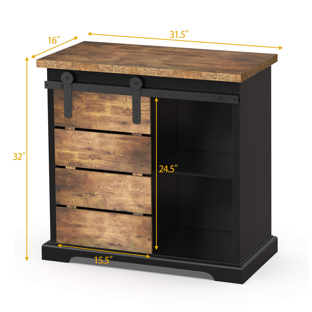 Sideboard Coffee Bar Cabinet, Modern Farmhouse Buffet Station Sliding Barn Door Storage Credenza Console with Slat and