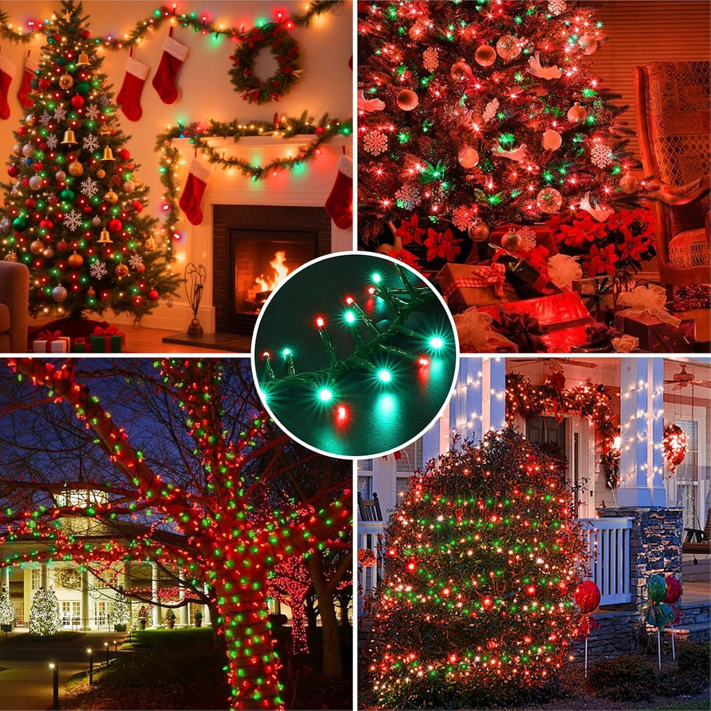 500 LED Red & Green String Lights, 46ft 16 Modes Plug in Christmas Lights, Waterproof Connectable Color Changing