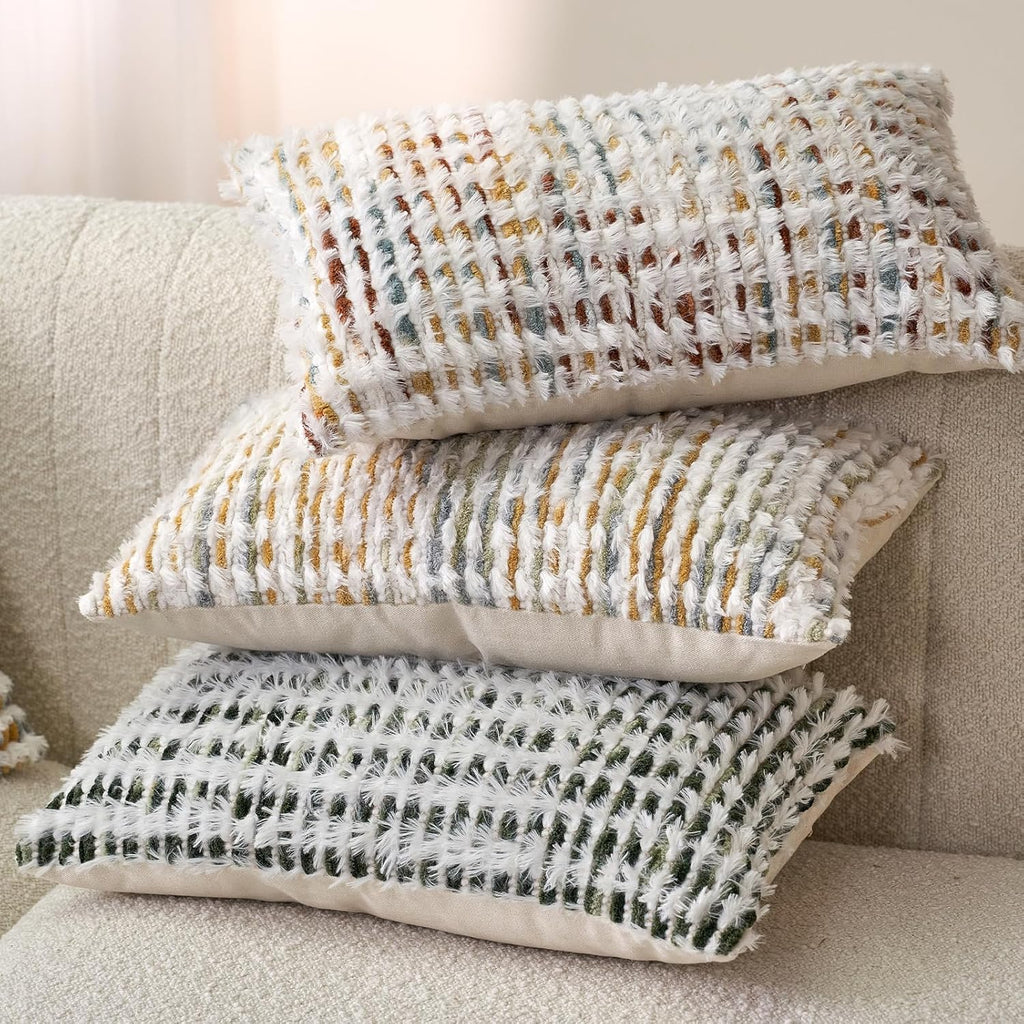 Boho Chenille Tufted Pillow Cover 12 x 20 Inch, Rectangle Decorative Lumbar Throw Pillow Cover Neutral Pillowcase