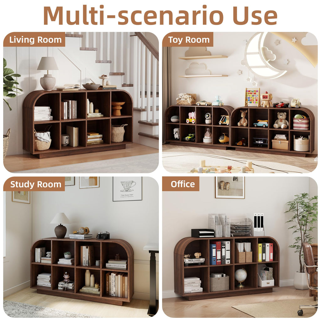 8 Cube Storage Organizer, 2-Tier Low Bookcase 55.1" L, Walnut