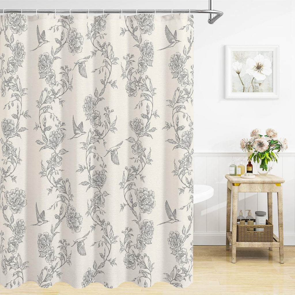 Grey Cotton Boho Hummingbird Shower Curtains, 72 x 72