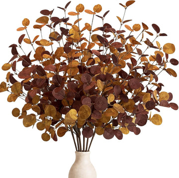 Fall Decor 27" Faux Fall Eucalyptus Stems Leaves Decor Thanksgiving - Set of 6