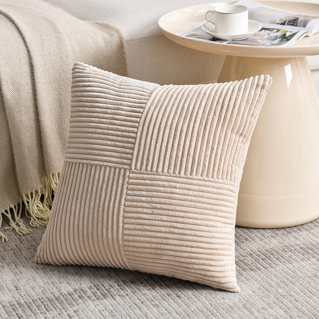 2 Packs Tan Decorative Throw Pillow Covers 22x22 Inch Couch Bed Sofa, Rustic Farmhouse Boho Home Decor, Soft Corss