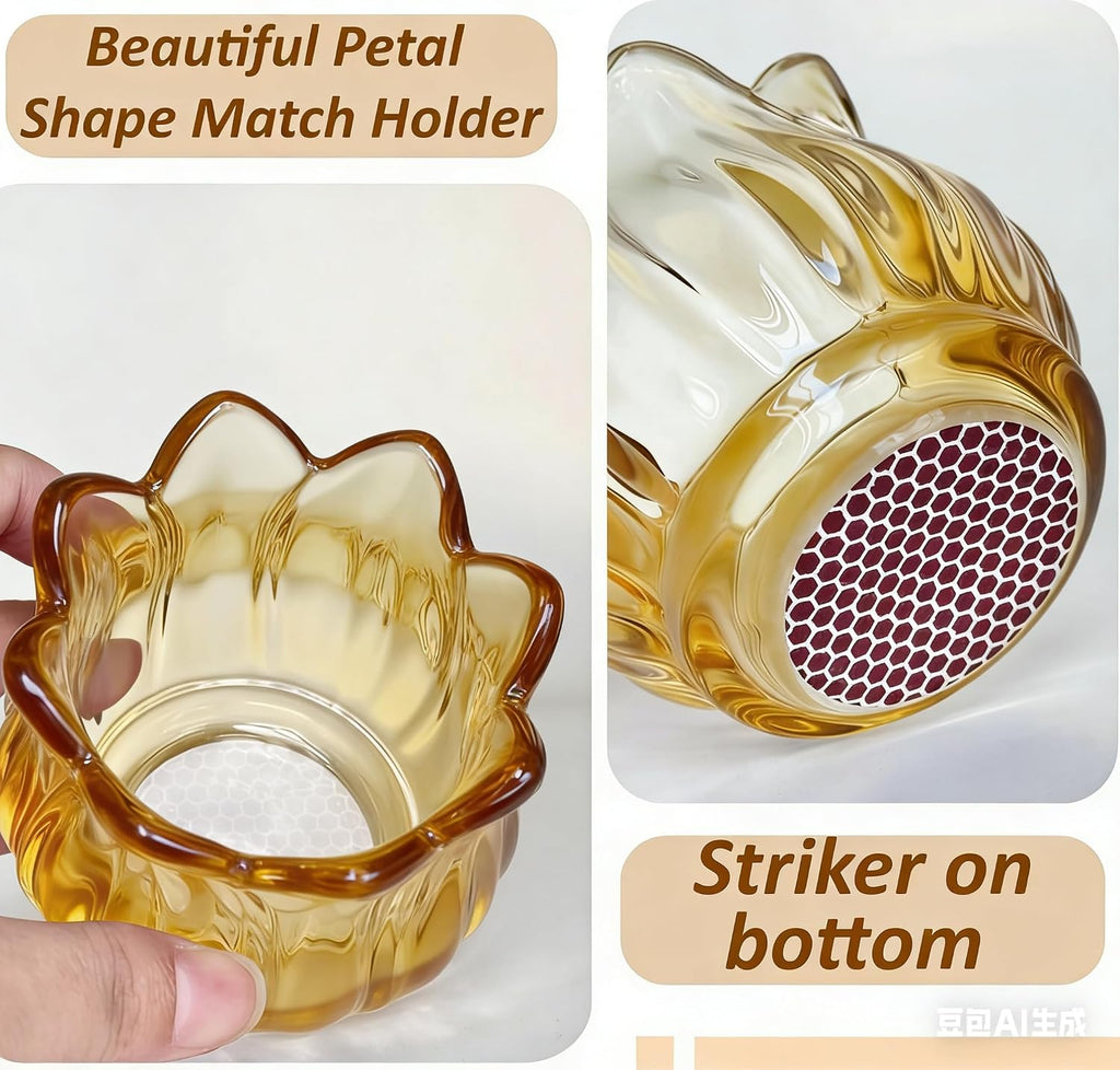 Match Holder with Striker x 3, Glass Matches Holders for 3.5 Inch,Match Box,Matchstick Holder Jar for Scented Candle
