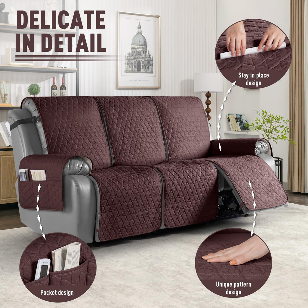 100% Waterproof Reclining Couch Cover for 3 Seater Recliner Sofa