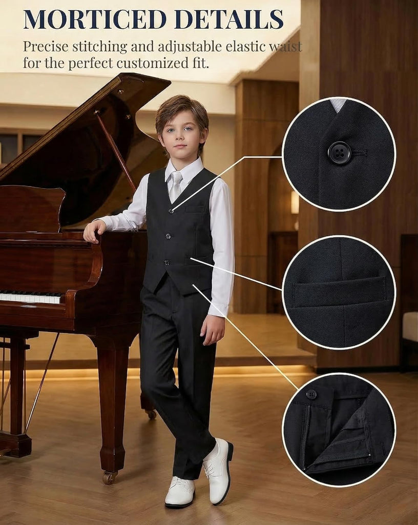 Boy's Suits 4 Piece Formal Suit for Kids Tuxedo Wedding Vest Pants with Tie