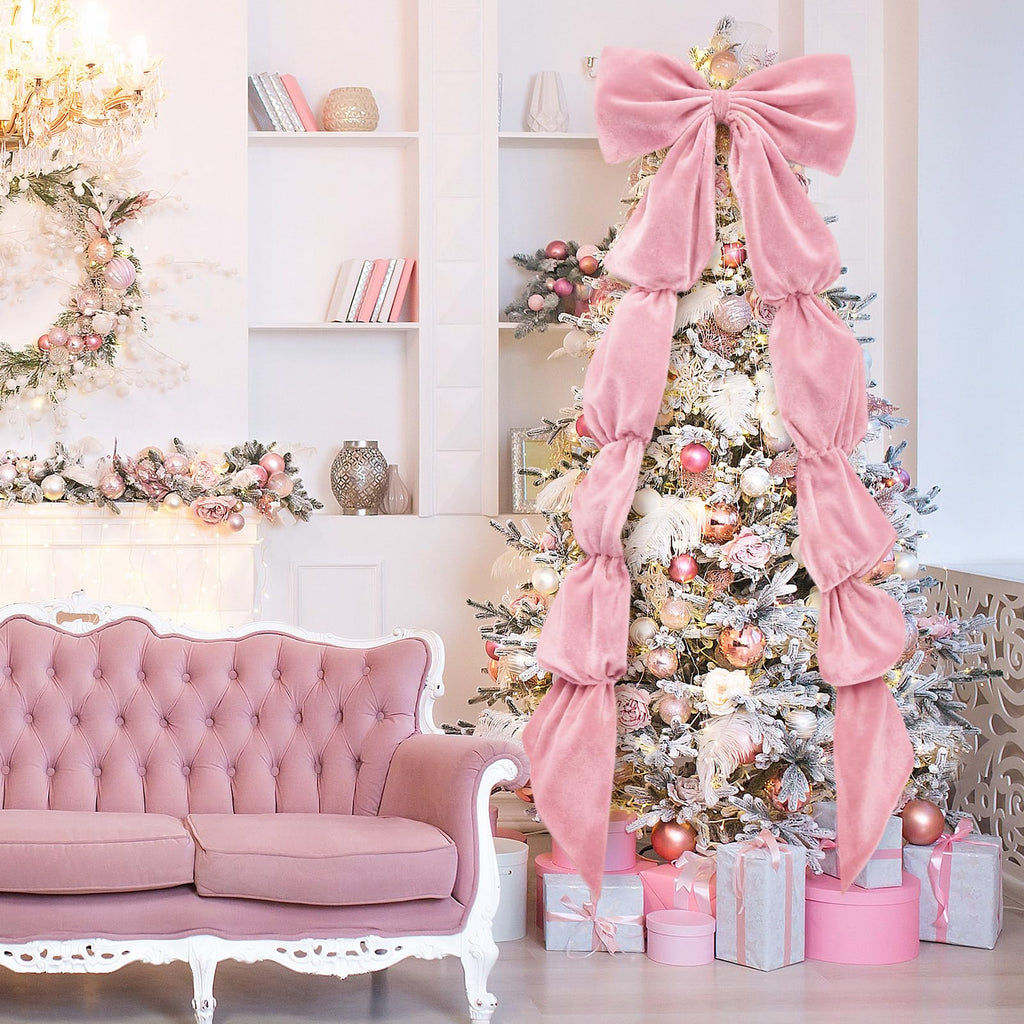 118 Inch Pink Extra Large Velvet Bow Christmas Tree Topper
