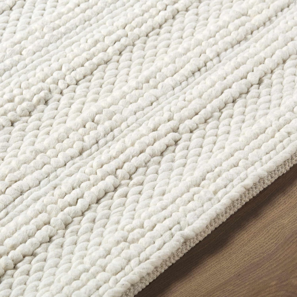 Coskun Wool Living Room, Bedroom Area Rug - Striped Textured - Bohemian Transitional Modern Minimalist Contemporary
