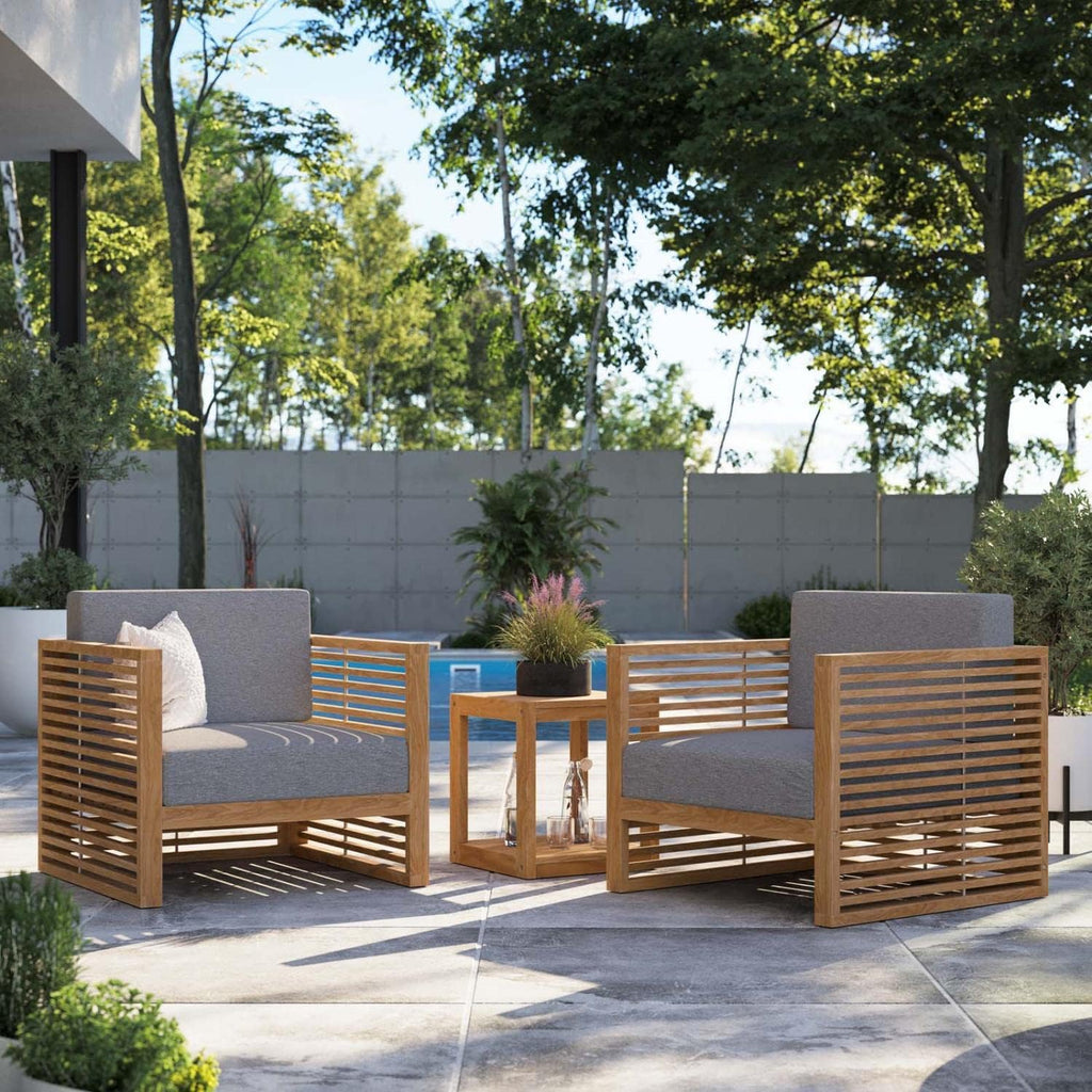 Carlsbad 3-Piece Teak Wood Outdoor Patio Set in Natural/Gray