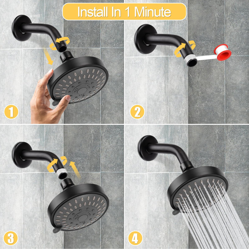 High Pressure Rain Shower Head 5 Modes 4.1 Inch Oil Rubbed Bronze