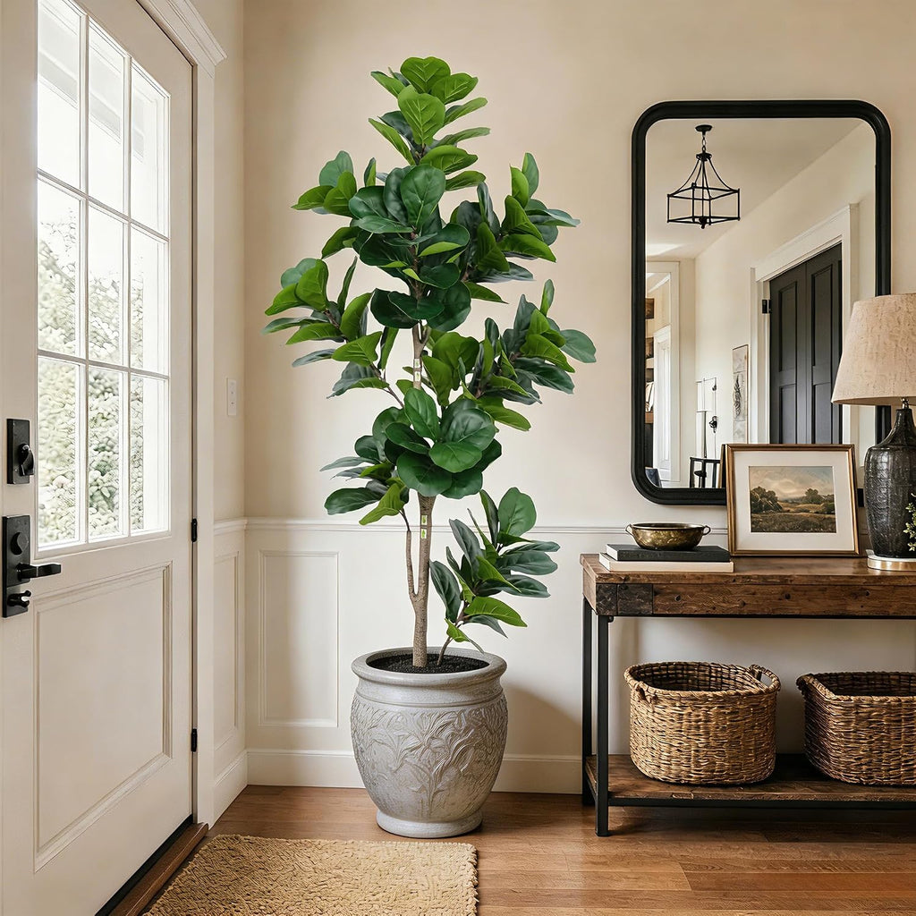 Artificial Fiddle Leaf Fig Tree 7ft - Lifelike Indoor Tall Faux Plant Décor, Low Maintenance, Realistic Greenery