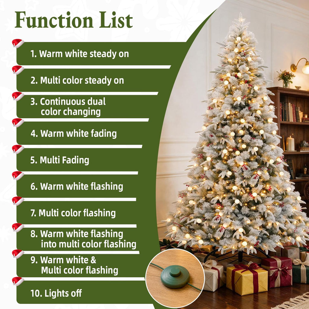 12ft Flocked Prelit Christmas Tree with 850 Multicolor LEDs