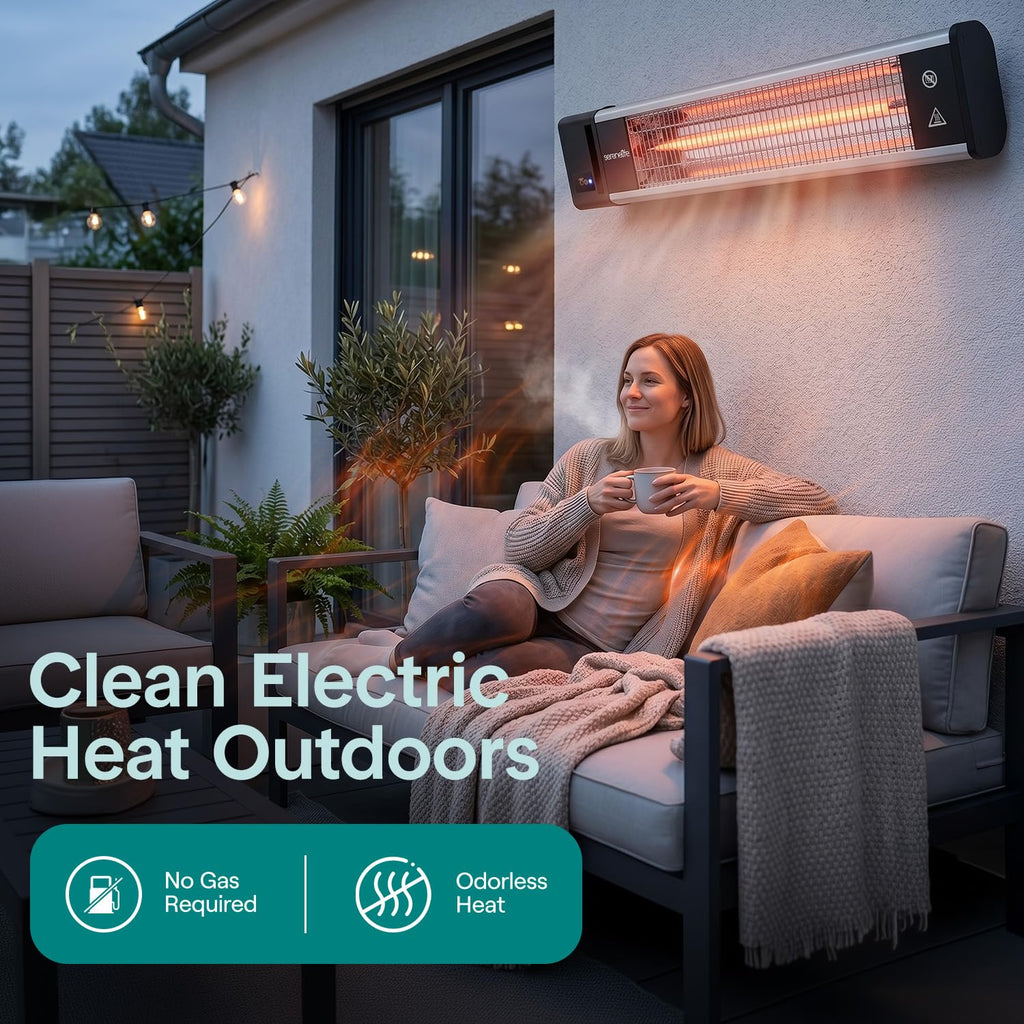 Portable Infrared Indoor and Outdoor Electric Space Heater with Remote, IP65 Approved, 1500 Watt Wall-Mounted Hanging